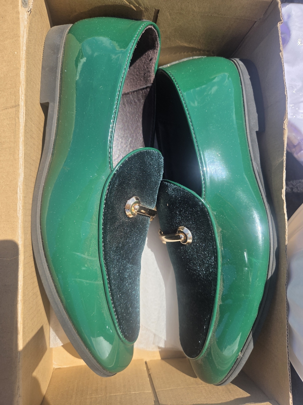 Green Patent Leather Men’s Loafers with Gold Bit Detail